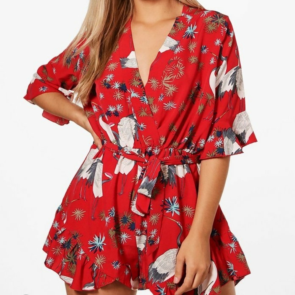Boohoo Red Floral Romper